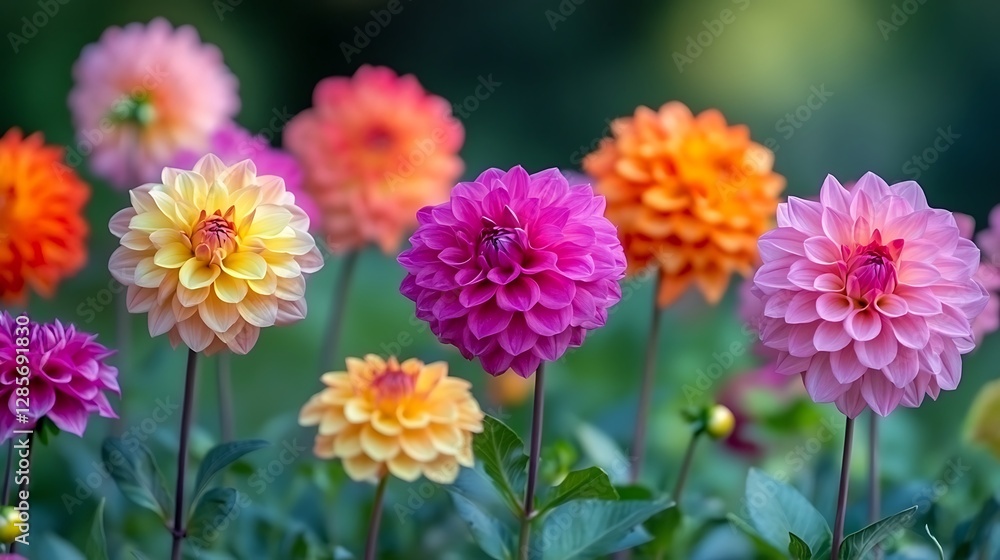 Colorful Dahlia Flowers in Garden Colorful Dahlia Flowers in Garden