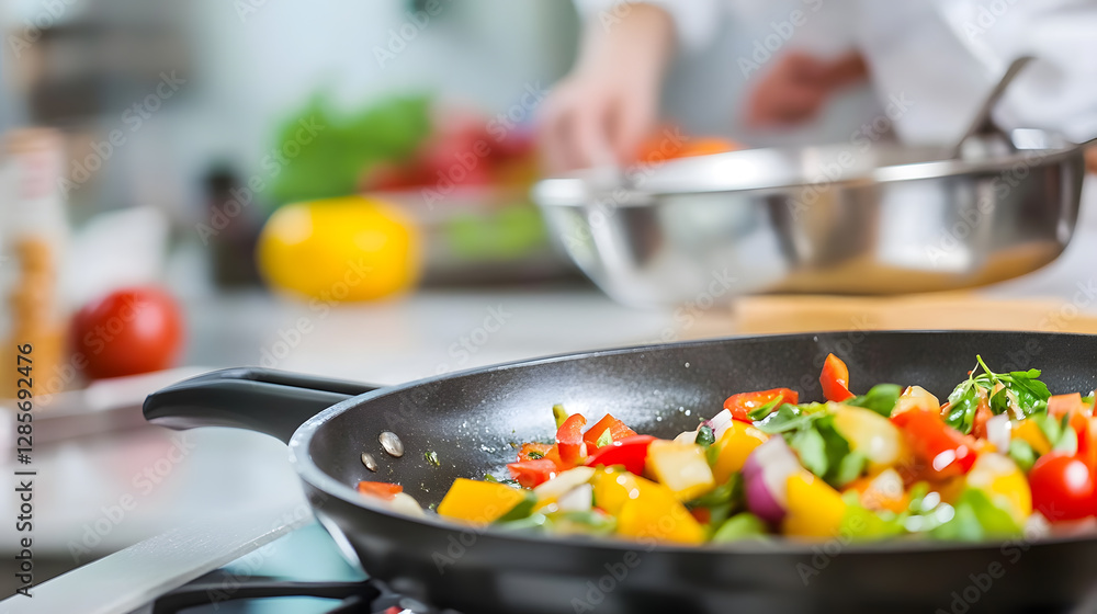 Professional Chef Cooking Colorful Vegetables in a Modern Kitchen : Generative AI Professional Chef Cooking Colorful Vegetables in a Modern Kitchen : Generative AI
