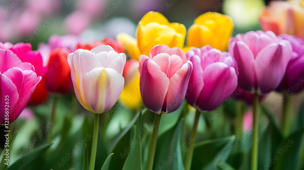 Vibrant garden tulips in full bloom showcasing a rainbow of colors for natural beauty and botanic inspiration : Generative AI Vibrant garden tulips in full bloom showcasing a rainbow of colors for natural beauty and botanic inspiration : Generative AI