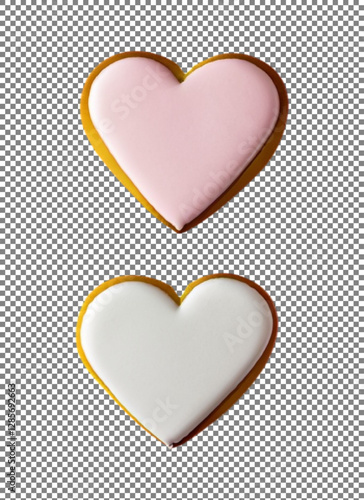 Valentine's Day heart shaped cookies, Festive Heart Cookies with Pink and White Frosting Designs on transparent background, png, psd
