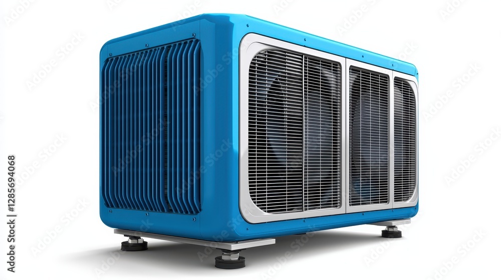 Fototapeta premium Vibrant Blue Air Conditioning Unit on a Clean White Background