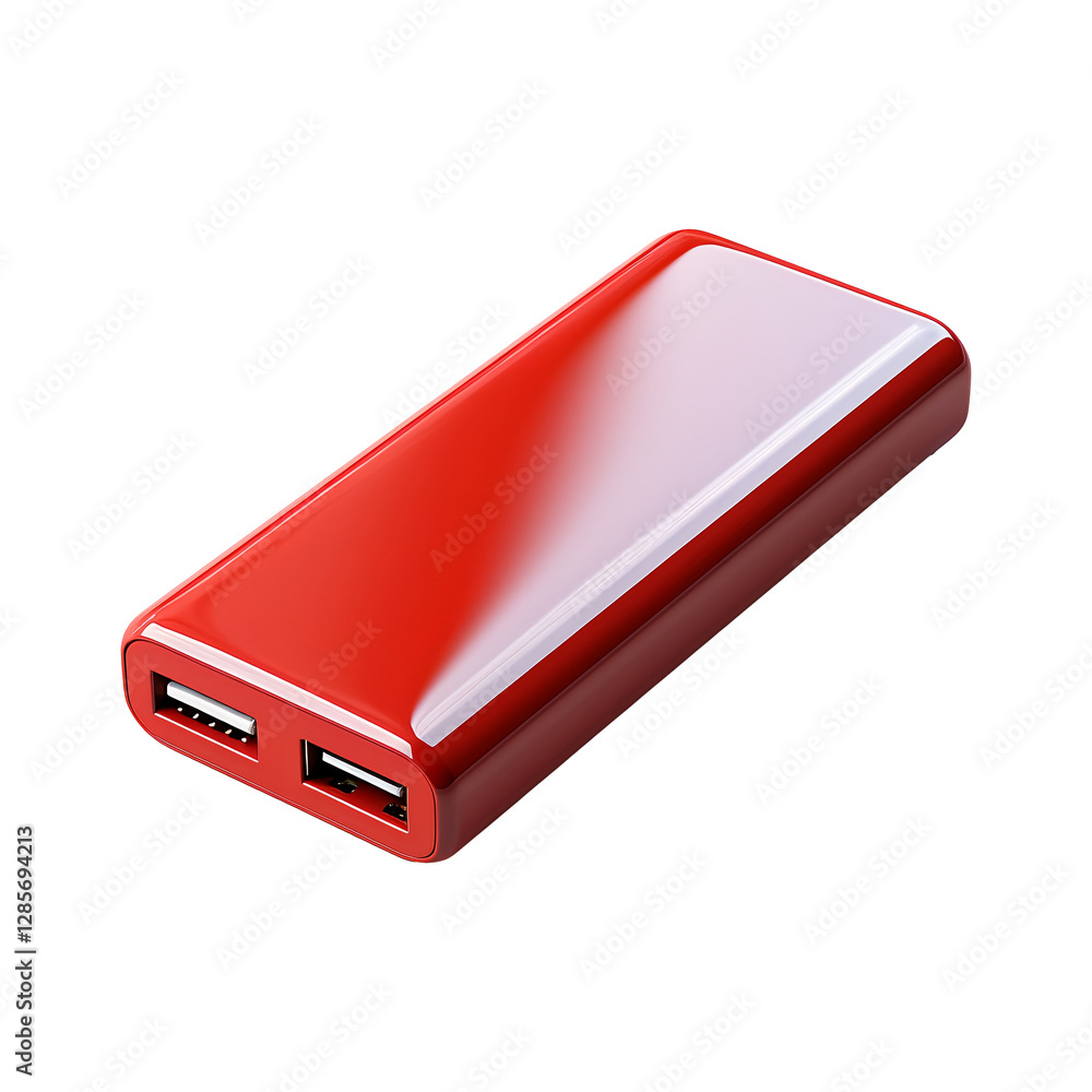 Red Portable Power Bank Isolated on Transparent Background Red Portable Power Bank Isolated on Transparent Background