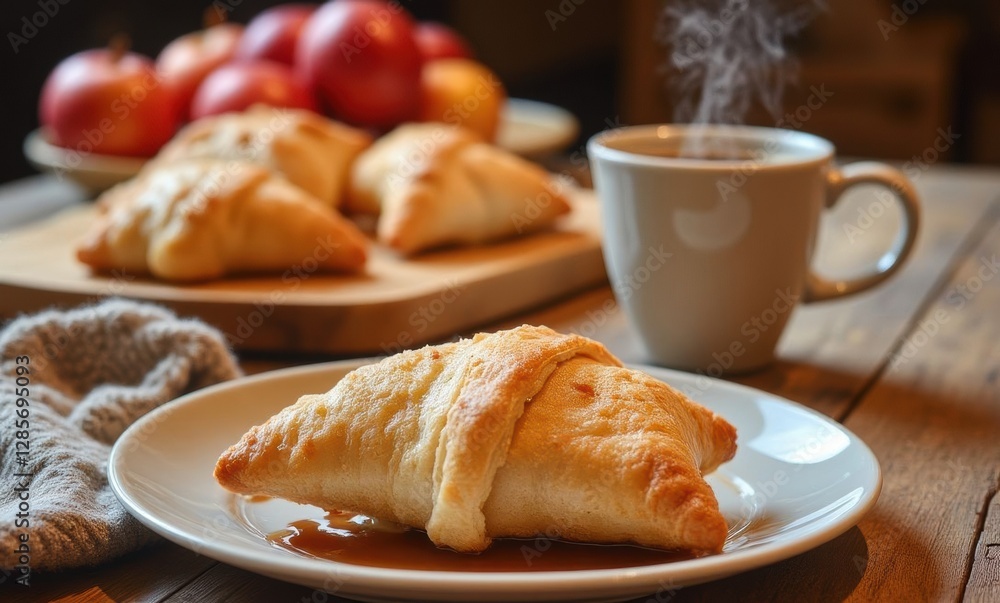 Warm croissant with coffee and apples Warm croissant with coffee and apples
