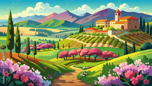 Beautiful spring landscape in Tuscany, Italy