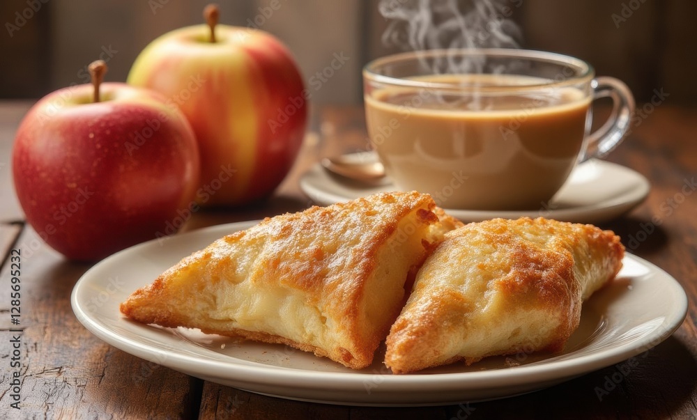 Delicious pastries with coffee and apples Delicious pastries with coffee and apples