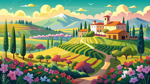 Beautiful spring landscape in Tuscany, Italy
