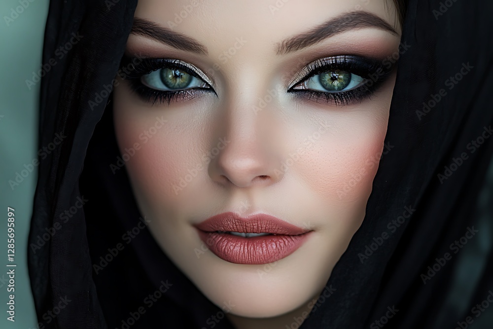 Woman with captivating eyes in a black veil Woman with captivating eyes in a black veil