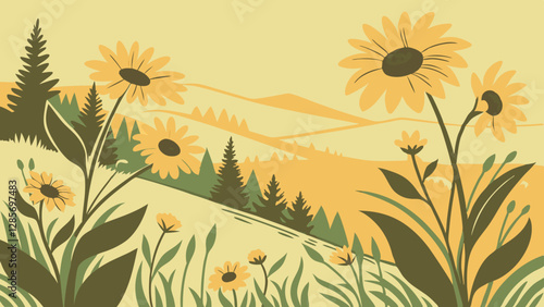 Abstract sunflower field illustration