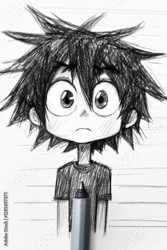 Obraz na płótnie A drawing of a boy with a sad expression on his face w salonie