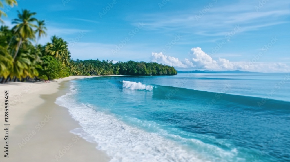 Fototapeta premium Breathtaking Tropical Beach Landscape with Turquoise Waters and Swaying Palm Trees