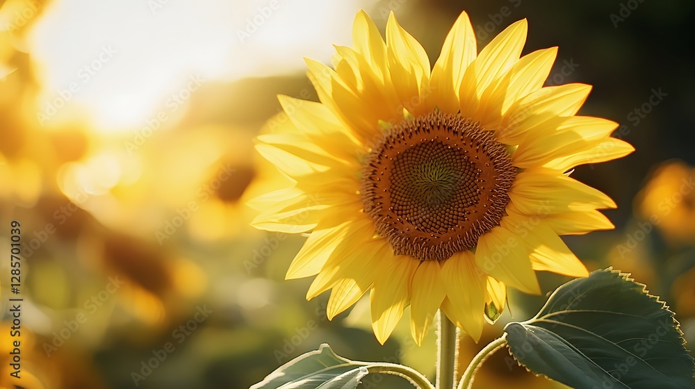 Fototapeta premium Close-Up of Vibrant Sunflower Blooms Against Golden Evening Light