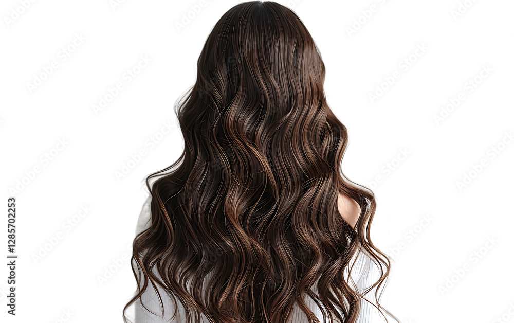 Fototapeta premium Long Brown Wavy Hair Cascading Down Back Luxurious Locks Hair Style Beauty Fashion