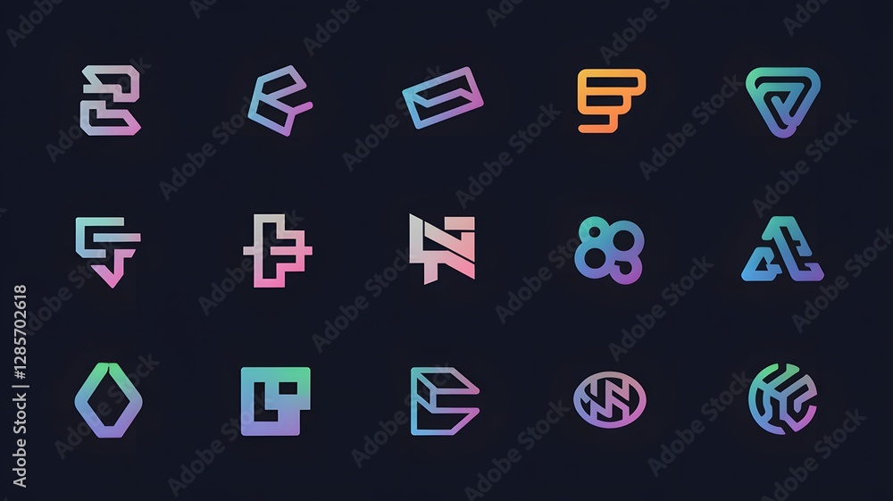 Minimalist logo grid: A clean, abstract grid of glowing company logos, each representing a unique division or brand under one corporate umbrella. Minimalist logo grid: A clean, abstract grid of glowing company logos, each representing a unique division or brand under one corporate umbrella.