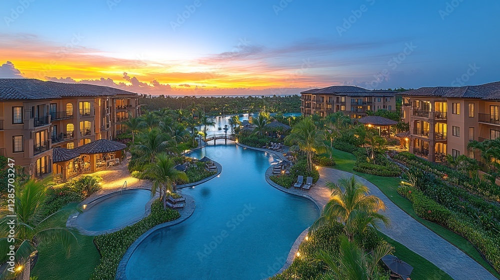 Fototapeta premium Caribbean Resort Pool Sunset View