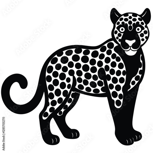 "Graceful Black and White Leopard Illustration"
