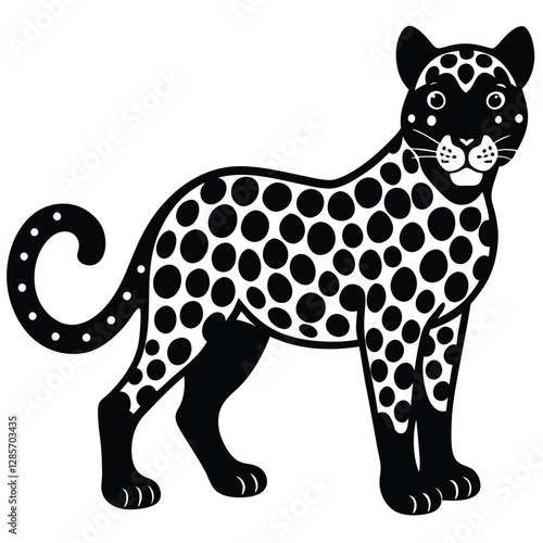 "Graceful Black and White Leopard Illustration"
