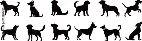 モノクロの犬のシルエットセット