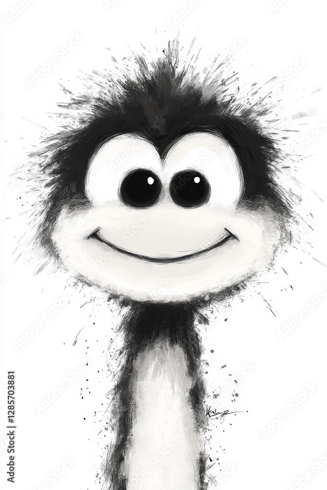 Obraz premium A black and white drawing of a monkey with a big smile