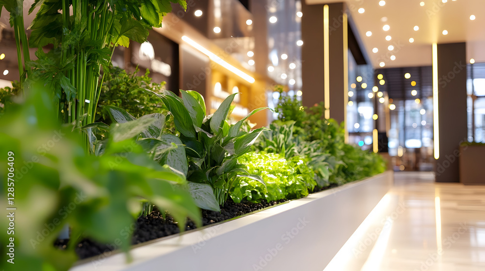 Indoor Greenery in Modern Commercial Space with Ambient Lighting : Generative AI Indoor Greenery in Modern Commercial Space with Ambient Lighting : Generative AI