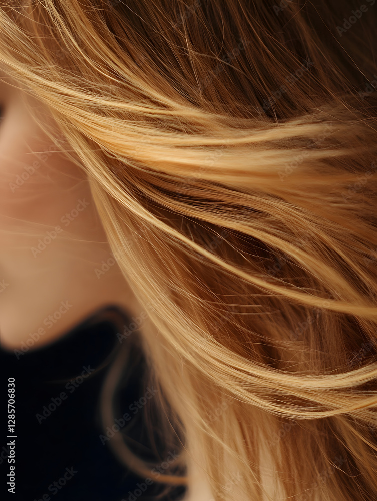 Naklejka premium Golden Blonde Hair in Soft Lighting Emphasizing Texture and Shine : Generative AI