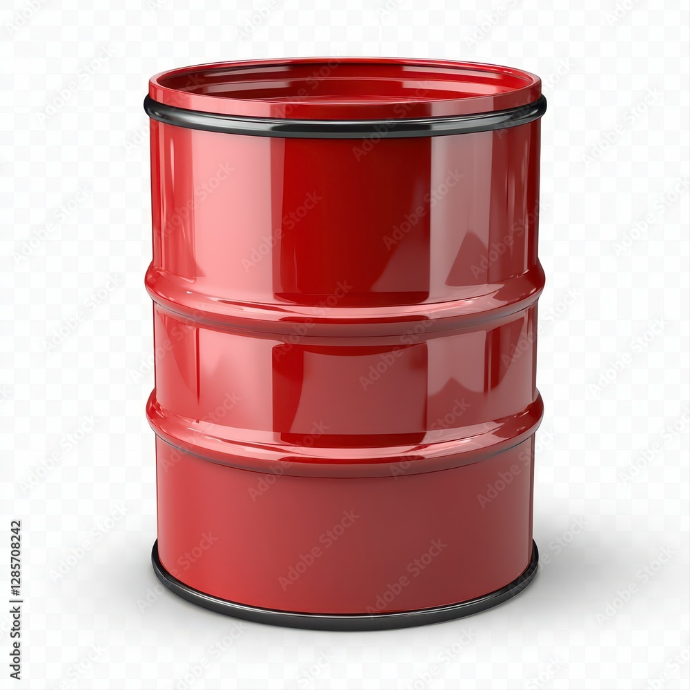 Detailed view of a red barrel with a black rim for industrial and on a solid background Detailed view of a red barrel with a black rim for industrial and on a solid background
