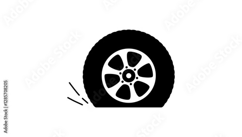 flat tire, black isolated silhouette