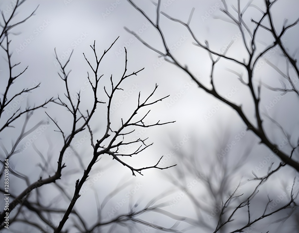 Bare tree branches against a blurred, overcast sky Bare tree branches against a blurred, overcast sky