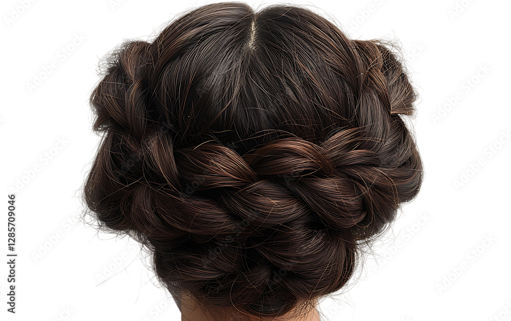 Naklejka premium Elegant Braided Hairstyle for Women Back View Brown Hair Beauty Salon Hairdresser Hair Design