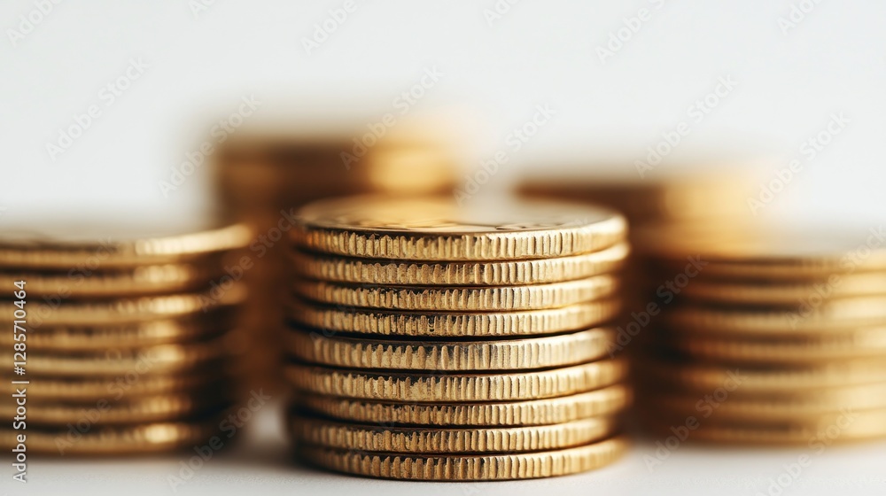 Golden coins stacked, close-up, financial success, blurred background Golden coins stacked, close-up, financial success, blurred background