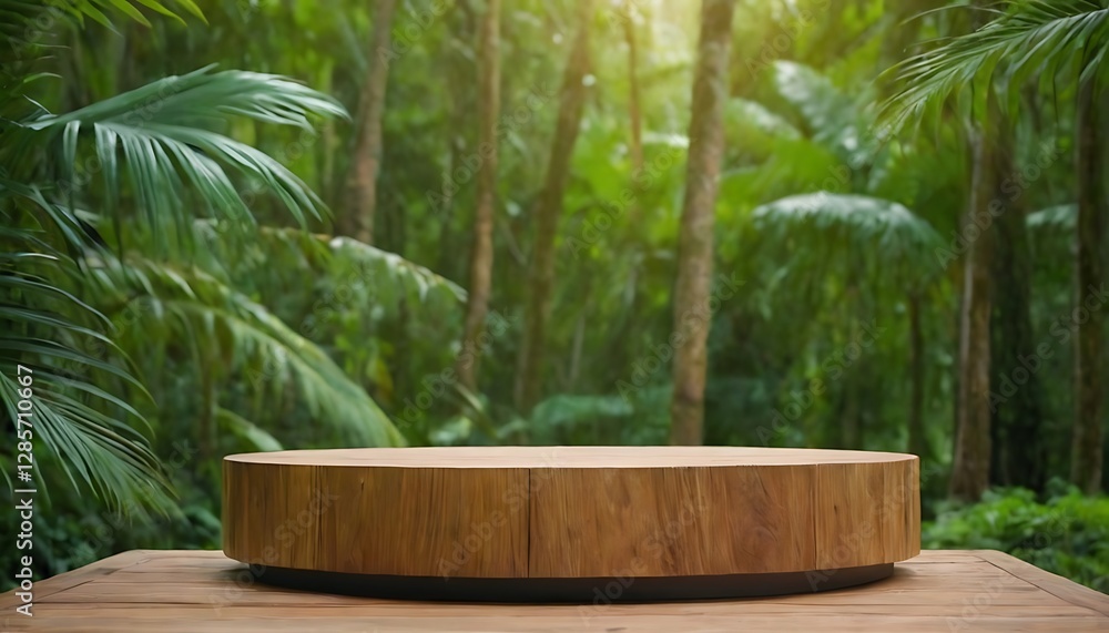 Wooden podium in tropical forest for product presentation and green background.presentation, product, tropical, green, nature, background, beautiful, environment, plant, tree, 786 Wooden podium in tropical forest for product presentation and green background.presentation, product, tropical, green, nature, background, beautiful, environment, plant, tree, 786