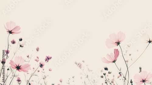 Delicate pink wildflowers on soft cream background with subtle botanical elegance