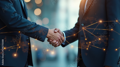 Smart logistics, Global business concept. Businessman making handshake for successful business, investment deal teamwork and partnership business partners on logistic global network
