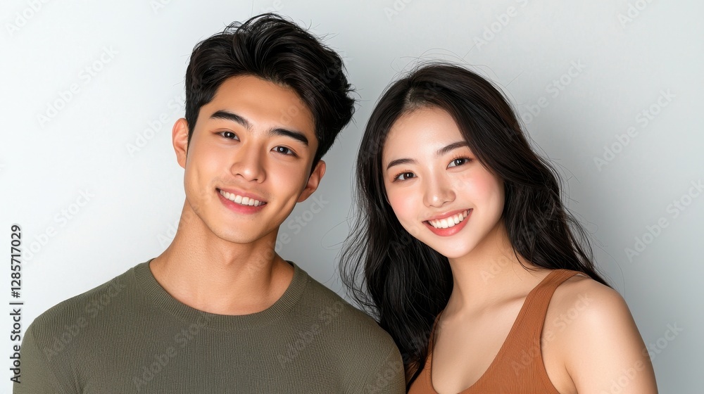 Cheerful Asian Couple Smiling and Celebrating Together Cheerful Asian Couple Smiling and Celebrating Together