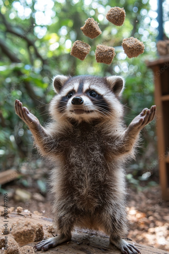 Obraz premium A raccoon standing on its hind legs with its arms outstretched
