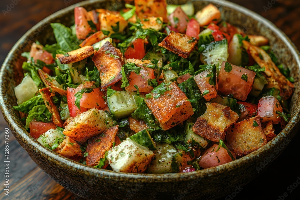 Delicious authentic lebanese fattoush salad middle eastern cuisine high fidelity fresh ingredients close-up view healthy eating Delicious authentic lebanese fattoush salad middle eastern cuisine high fidelity fresh ingredients close-up view healthy eating