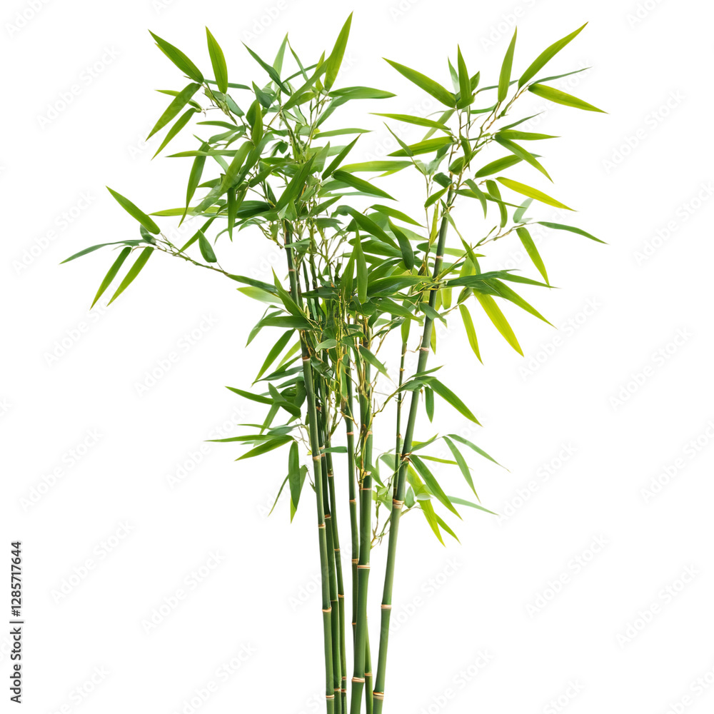 Fototapeta premium Tall Bamboo Plant with Green Leaves Isolated on Transparent Background