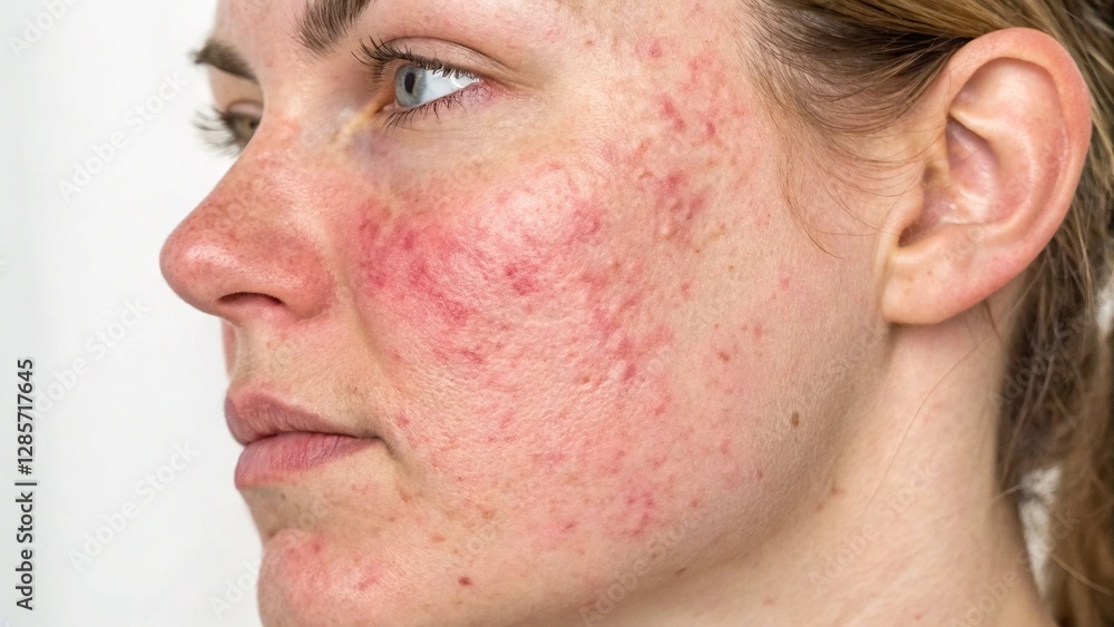 Obraz premium Detailed image of facial redness and capillary dilation