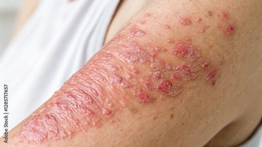 Fototapeta premium Inflamed rash and flaky scales from eczema