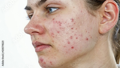 Close-up of inflamed acne papules and pustules