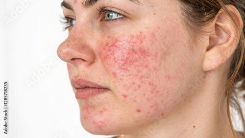 Redness and inflamed bumps from rosacea, macro view