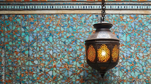 A beautiful antique lantern hangs elegantly in front of the wall