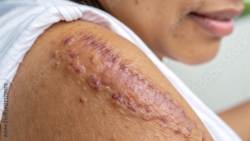 Detailed view of keloid with irregular edges