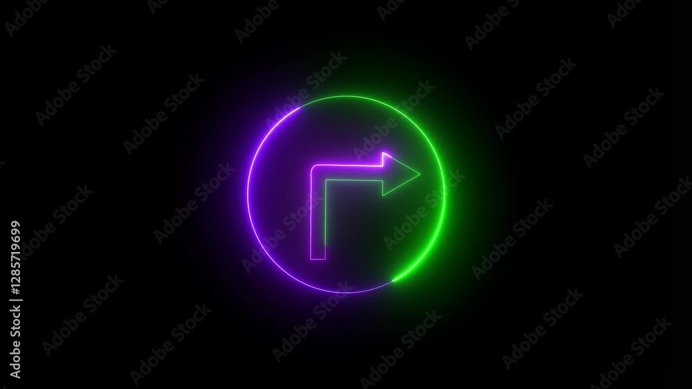 right cyan arrow neon icon on black background. direction arrow icon animation on black background. right cyan arrow neon icon on black background. direction arrow icon animation on black background.