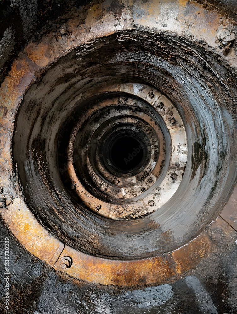 Rusty Industrial Pipe Tunnel with Eerie Lighting and Shadows : Generative AI Rusty Industrial Pipe Tunnel with Eerie Lighting and Shadows : Generative AI