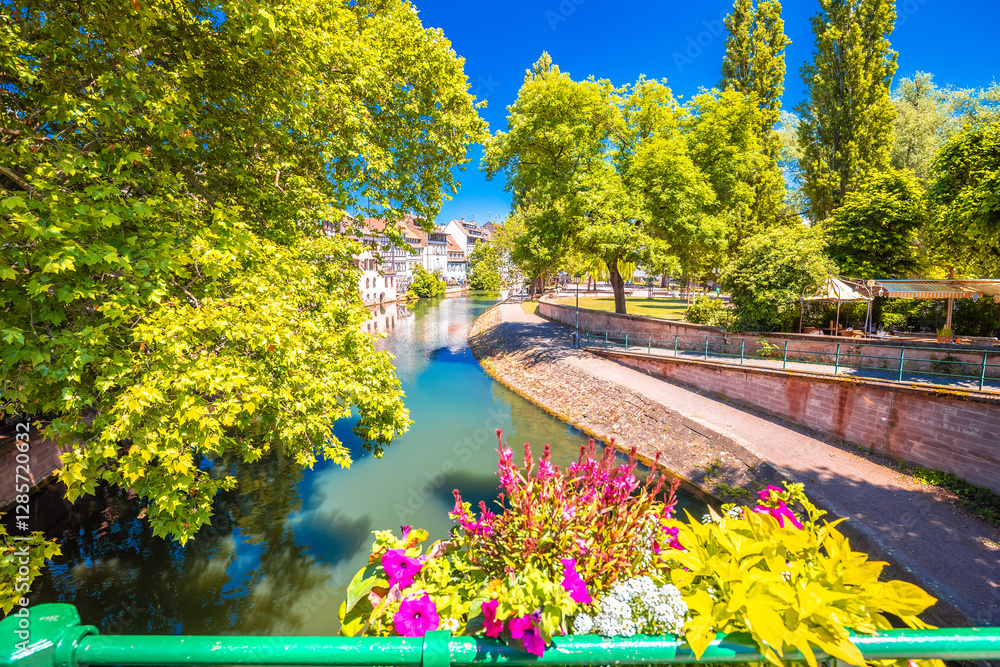 Square Louise Weiss park in Strassbourg scenic canal and nature view