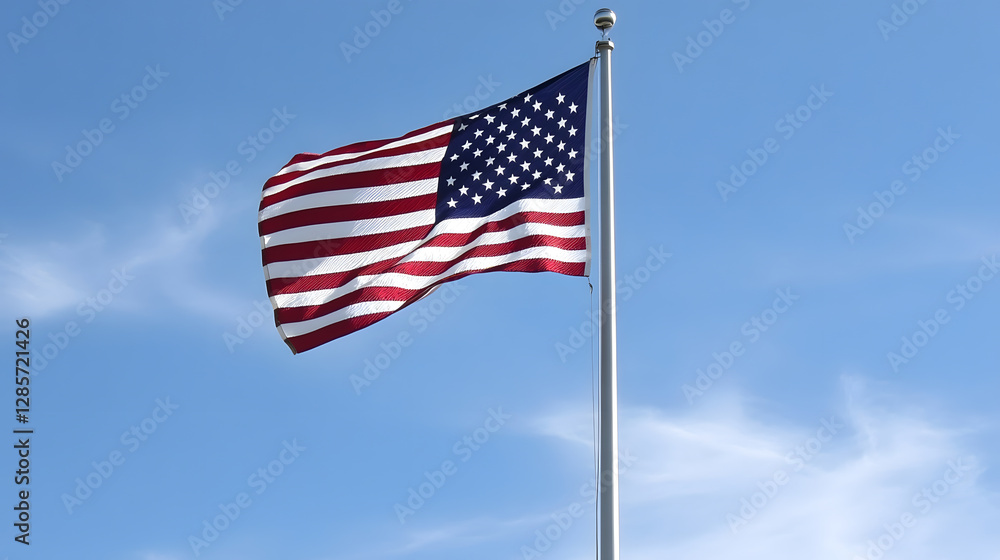 Fototapeta premium American flag waving majestically against a clear blue sky symbolizing freedom patriotism and national pride : Generative AI