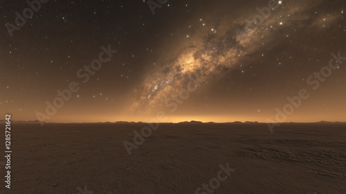 A vast, arid expanse of sand under the starry Arabian sky in Abu Dhabi, United Arab Emirates.