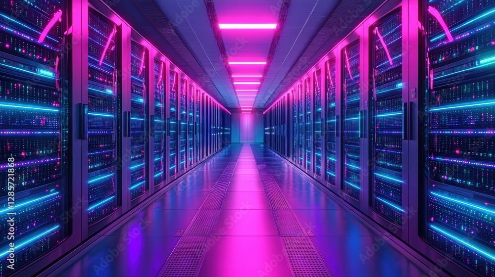 Organized server room with multiple rows of servers highlighting advanced technology and infrastructure Organized server room with multiple rows of servers highlighting advanced technology and infrastructure