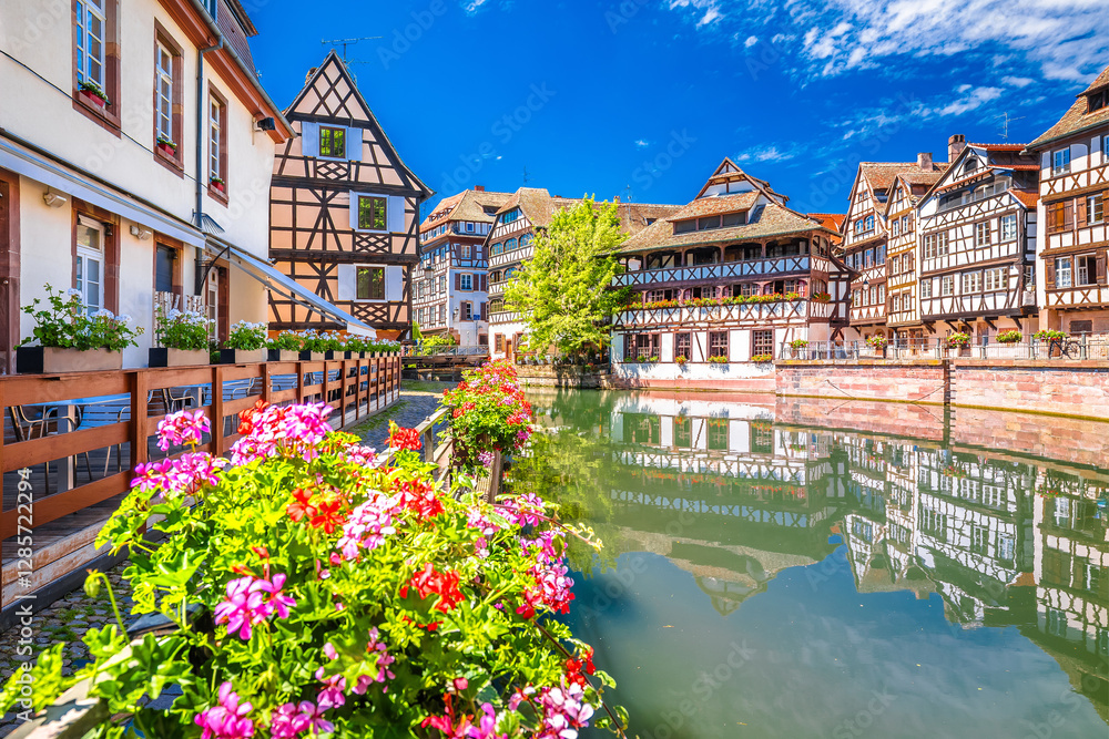 Town of Strasbourg canal and historic architecture in historic Little French quarters
