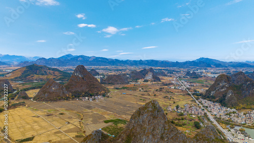 Rural scenery and karst landforms in Hezhou, Guangxi, China